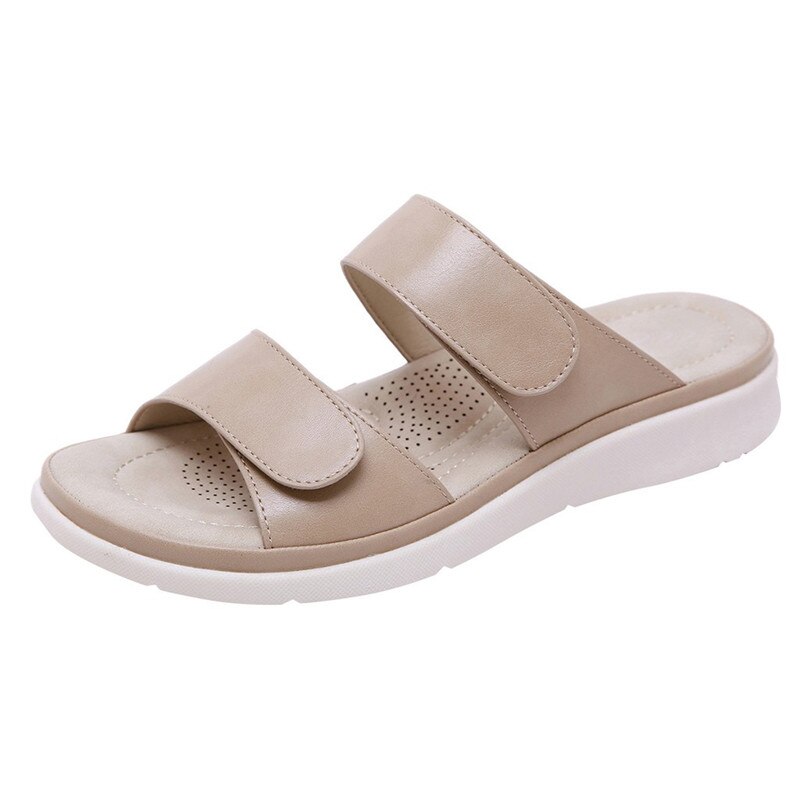 Beyarnesummer kvinnor mjuk rosett stativ flip flops fritidsskor gladiator sneakers låga romerska skor  l023: Beige / 7