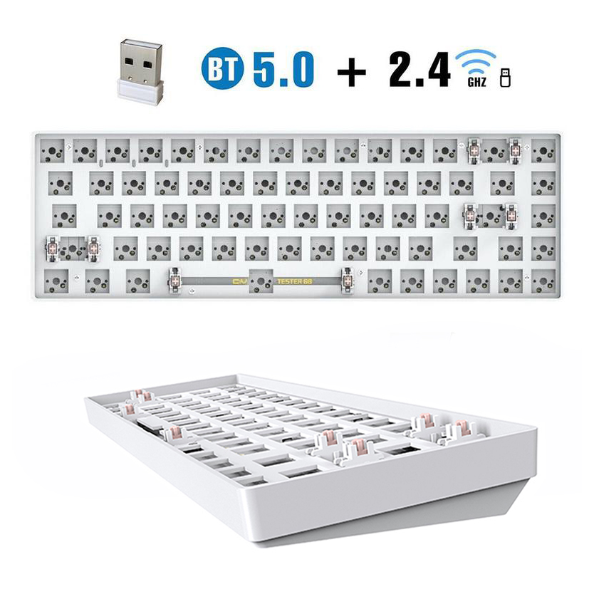 TESTER68 – Kit de clavier mécanique sans fil, Bluetooth 2.4G, 2 modes de jeu, 60%, pour interrupteur 3 broches/5 broches: TESTER68 White