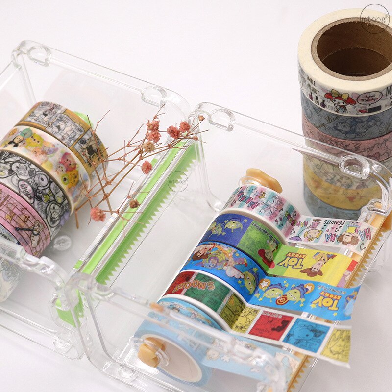 1 stk japansk papirvarer maskeringstape cutter washi tape opbevaring arrangør cutter desktop kontor tape dispenser skoleartikler: Grøn