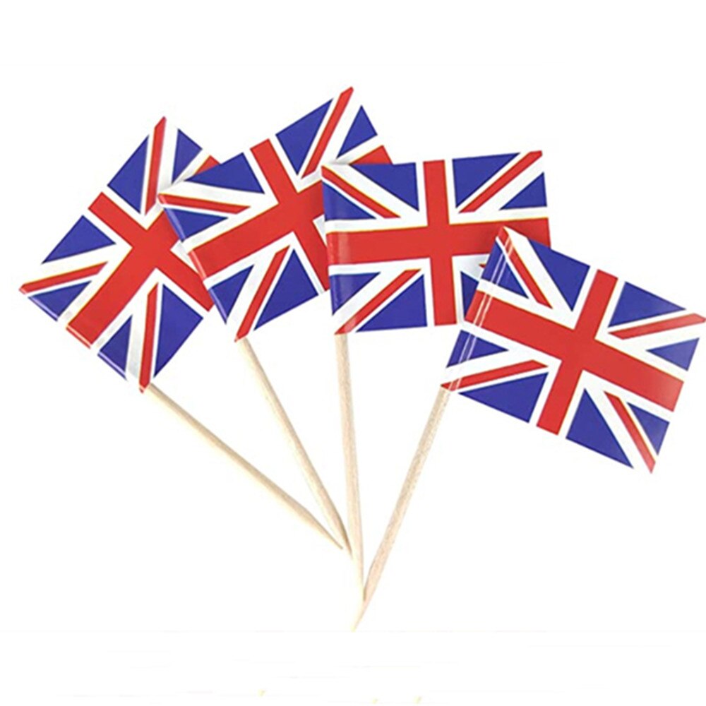 100pcs Union Jack Cocktail Sticks Cupcake Toppers Queens Jubillee Party Table Decoration Household Fruit Stick