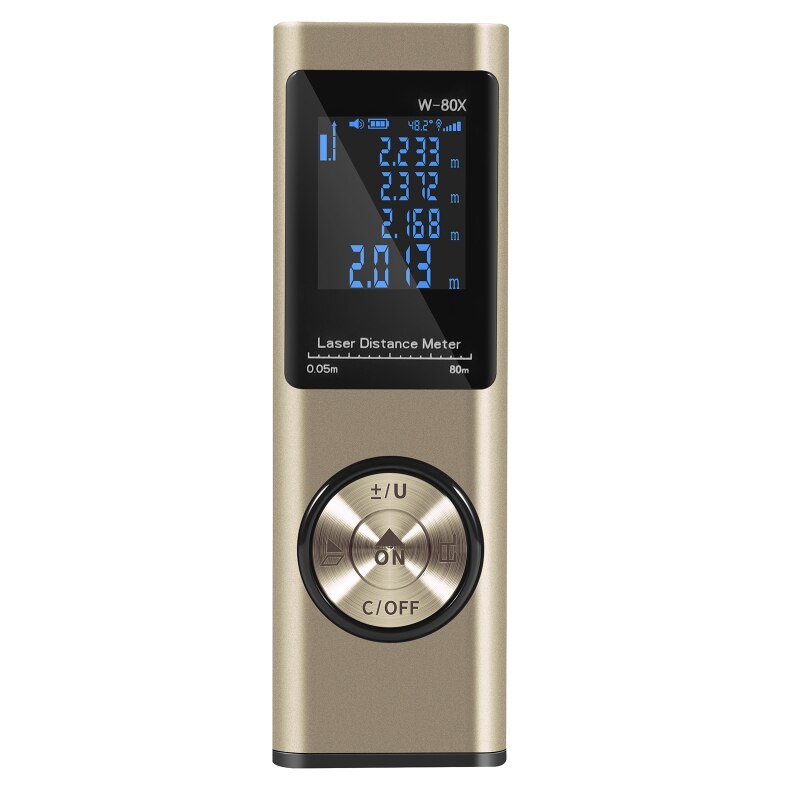 80m Aluminum IP54 4 Measurement Units Digital Infrared Ray Distance Meter: Gold