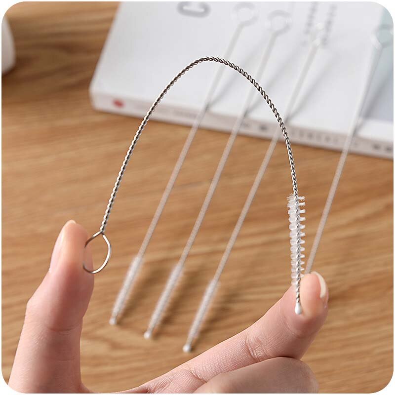 10pcs/lot Baby Milk Bottle Straw Brush Drink Water Cup Straw Washing Brush Stainless Steel Handle Spiral Soft Hair Cleaning Tool