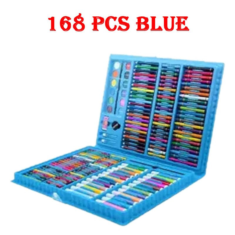 42-208PCS Children Art Painting Set Watercolor Pencil Crayon Water Pen Drawing Board Doodle Supplies Kids Educational Toys: 168 pcs Blue