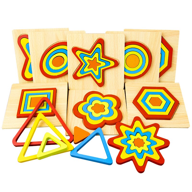 DIY Holz 3D Puzzle Gebäude Geometrische Form Spielzeug Form Lernen Erkenntnis Spielzeug für Baby Kinder Vorschule Bildung Kinder Spielzeug