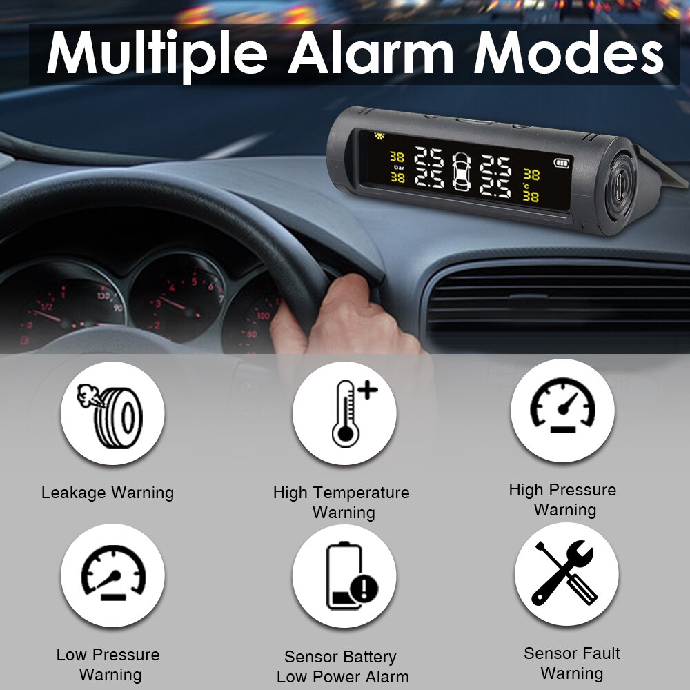 TPMS Car Tire Pressure Monitor System Automatic Brightness Control Solar Power Adjustable LCD screen Wireless 4 tire