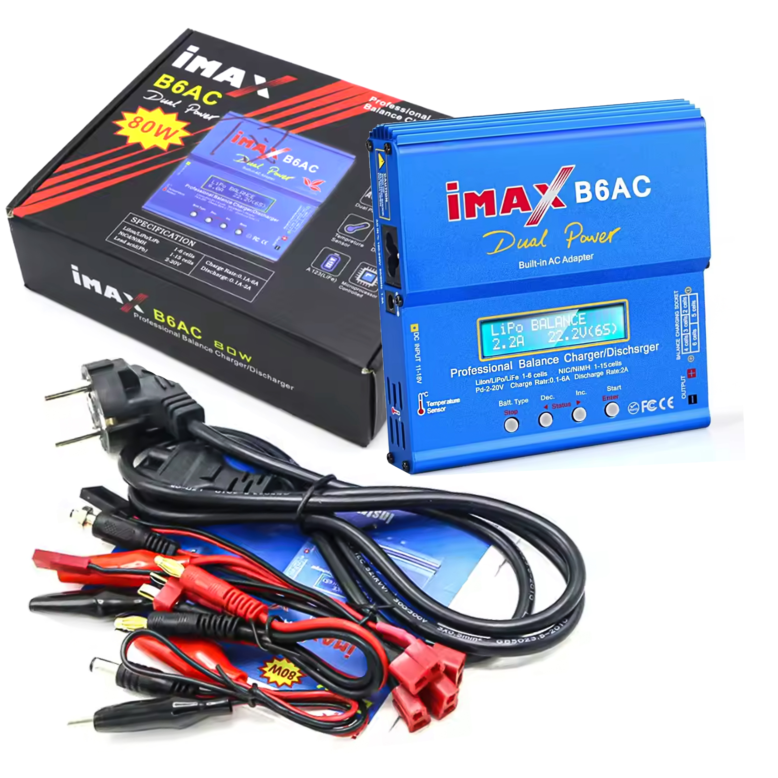 iMAX B6 b6ac 80W Battery Charger Lipo NiMh Li-Ion Ni-Cd Digital RC B6 Lipro Balance Charger Discharger + 12V 5A Adapter: Burgundy