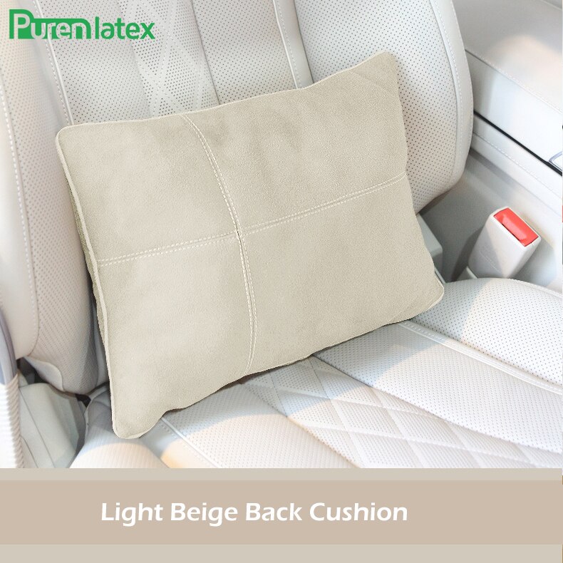 Ensemble de coussins de voiture en pur latex, oreiller orthopédique pour appui-tête en soie, protège le cou, soulage les douleurs à la tête, coussin de siège de conduite, oreiller automatique: Coussin beige clair