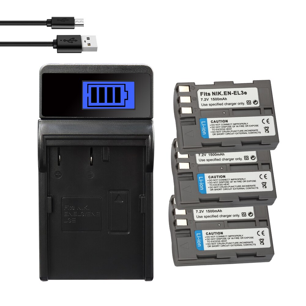EN EL3e ENEL3e Batteries for Nikon D30 D300s D50 D70 D70S D100 D200 D300 D800 V1 MB-D11 MB-D12 MH-18A 1500mAh Camera Battery: 1Charge 3Battery