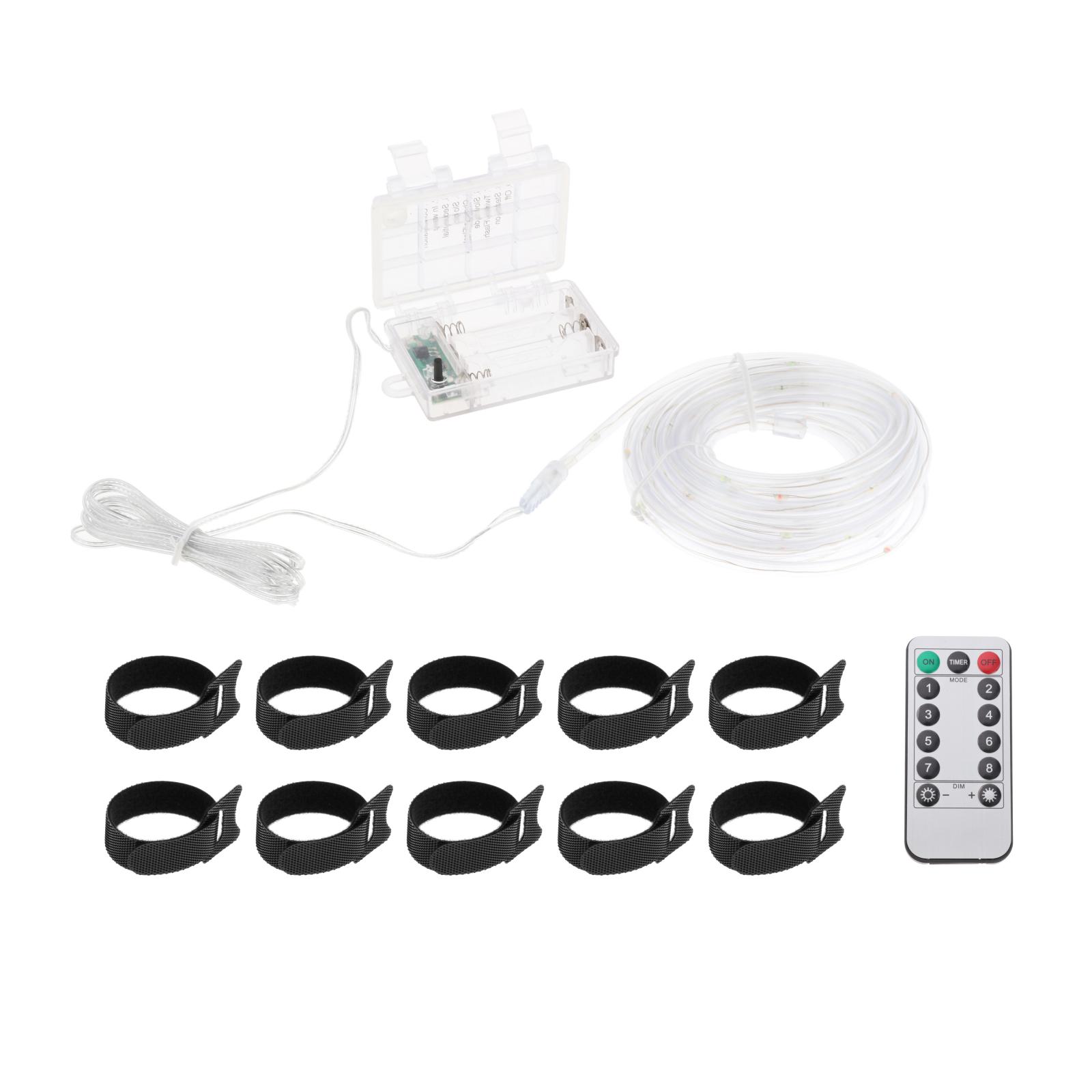 Battery Operated Rope String Strip Lights with 8 Modes Remote Control Dimmable Timer Outdoor Waterproof LED Light for Christmas