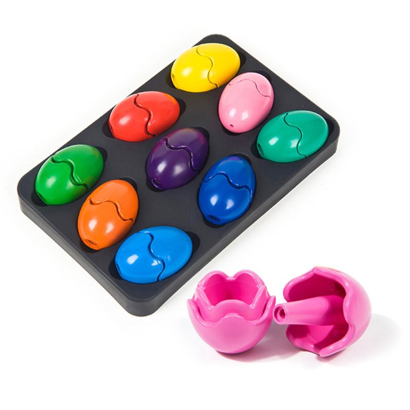 9 Colors Hollow Egg Shape Wax Crayons Non Toxic Washable Painting Drawing Wax for Baby Kid Children Educational Art Supplies C26