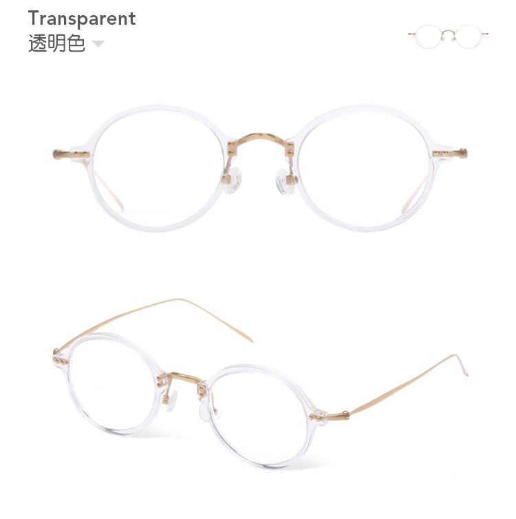 Ultralight Titanium Round Eyewear Transparent Acetate Prescription Eyeglasses Women Vintage Myopia Optical Glasses Frame Men: Transparent