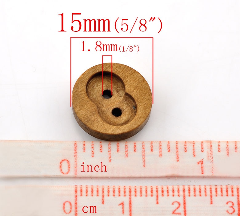 Houten naaiknoop scrapbooking rond koffie twee gaten 15mm(5/8 ") dia ,8 stuks