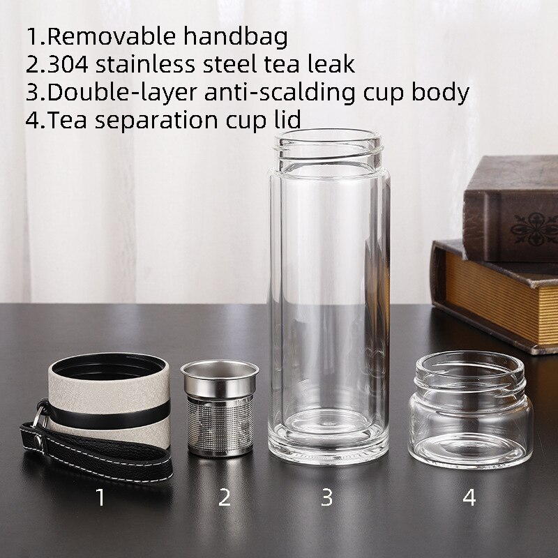 500ML Glass Water bottles for dink tea with infuser Double Wall Bottle for water brief Portable outdoor ST195