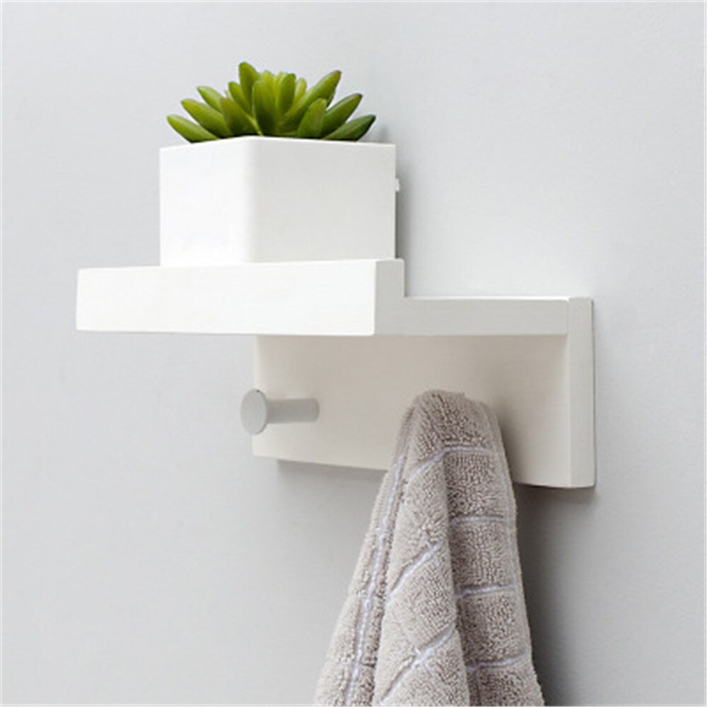 Frisk og enkel stil et-ords skillevæg hængende væg bambus væg krog nøgle håndklædestativ hylde væg hylde rack: Hvid 2 kroge