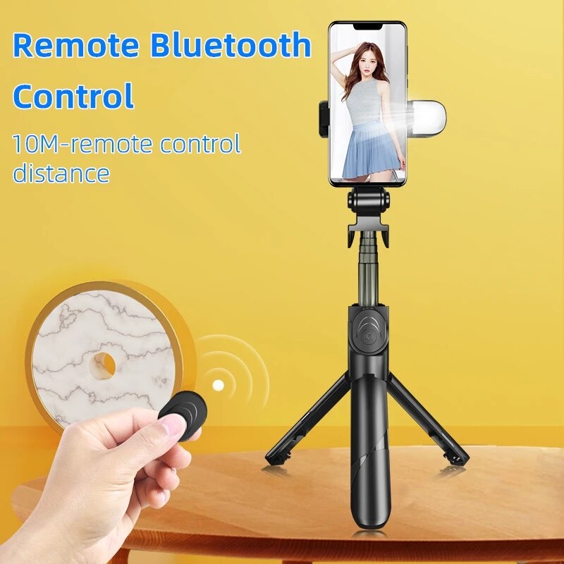 Kabelloser selfie-stick, bluetooth-kompatibel, faltbares mini-stativ für smartphones mit aufhelllicht, auslöser und fernbedienung für ios und android