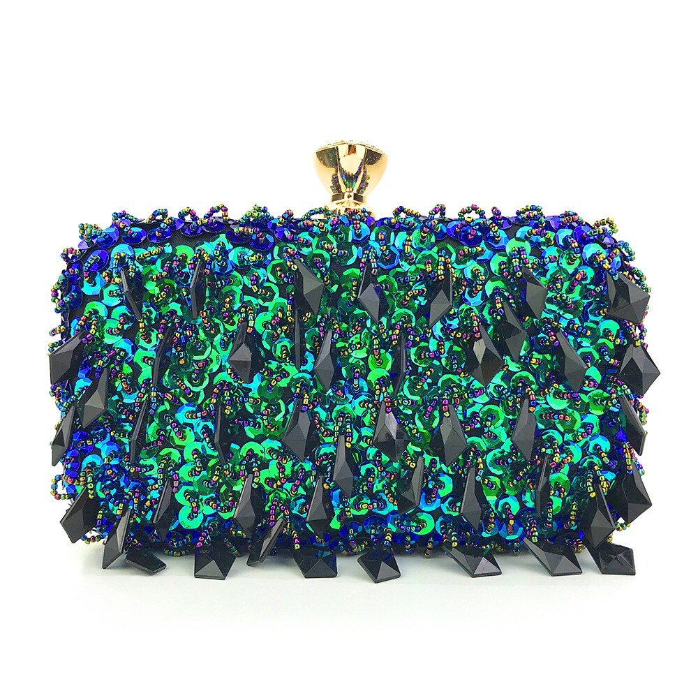Europeiske kvinner kveldsveske håndlagde påfugl paljetter perler dag clutches håndveske dame telefon veske messenger bag: Default Title