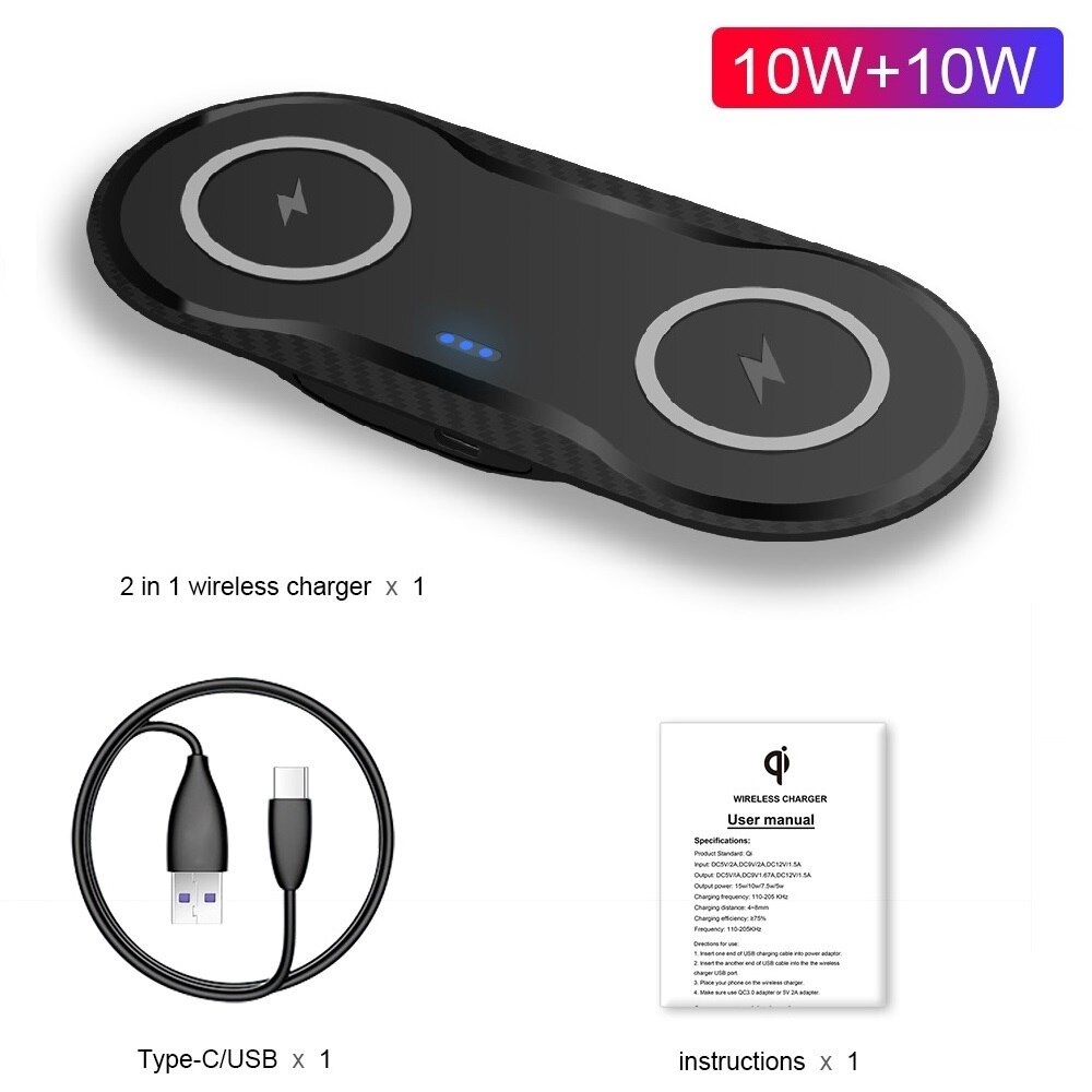30W Dual Wireless Charger Pad - 2-in-1 Qi Fast Charging for iPhone 12/11/XS/XR/X/8, AirPods Pro, Samsung S20/S10: Style B 20W