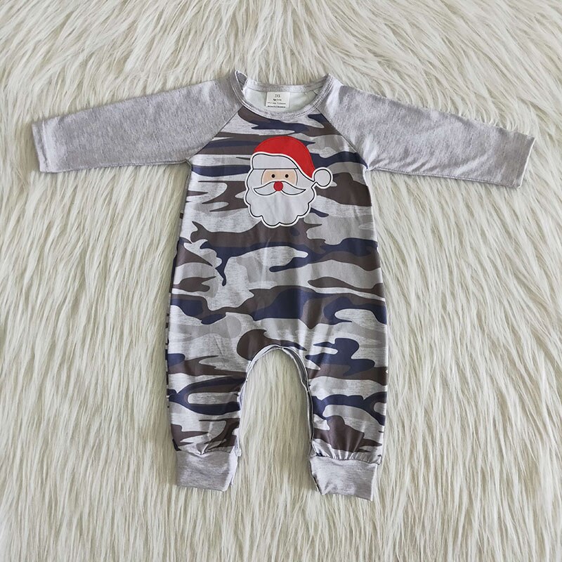 Baby Junge Tarnung Boutique Grau Langarm Neugeborenen freundlicher Weihnachten Santa Pyjama Kleinkind Kleidung Kleidung Strampler