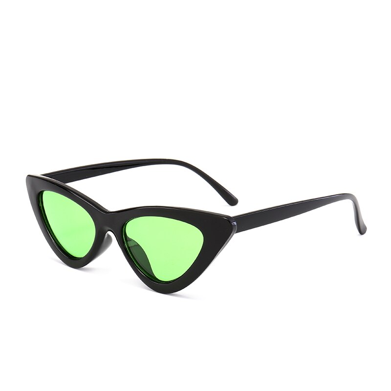 Cat Eye Sunglasses Women Triangle Small Size Frame Eyewear Reb Blue Green Lens Sun Glasses UV400: Blackgreen