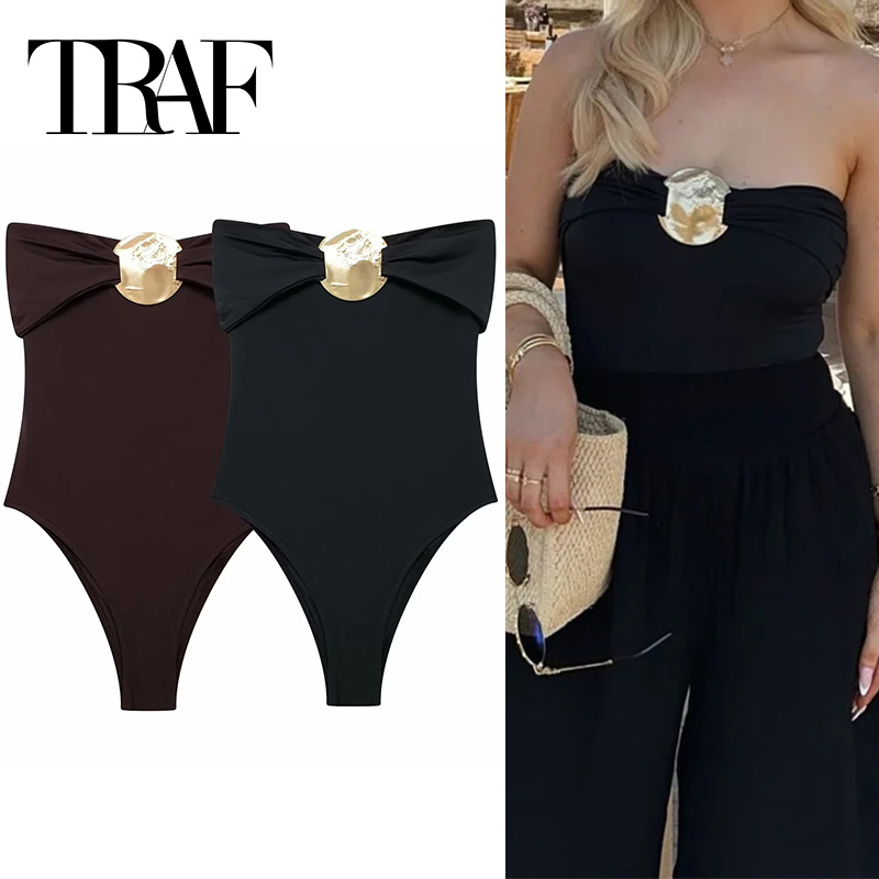 Traf off shoulder sort kvinde krop ærmeløs stram bodysuit lingeri sexet rygløs bodysuit kvinder sommer badedragt