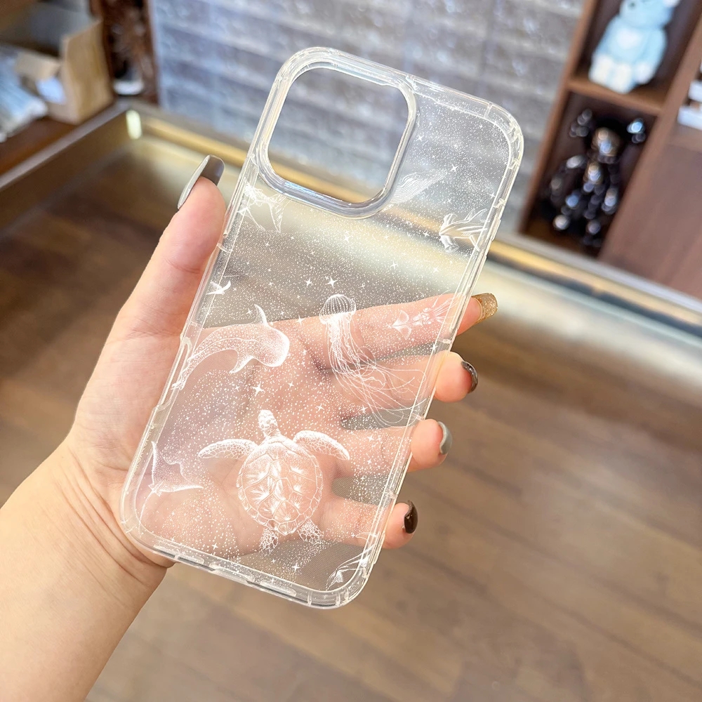 Phone Case For iPhone 16 15 14 13 12 11 Pro 16E 15Pro 16Pro Max X XS Max XR SE2 7 8 Plus Seaside Cowboys Ocean Transparent Cover: ABS / Bege