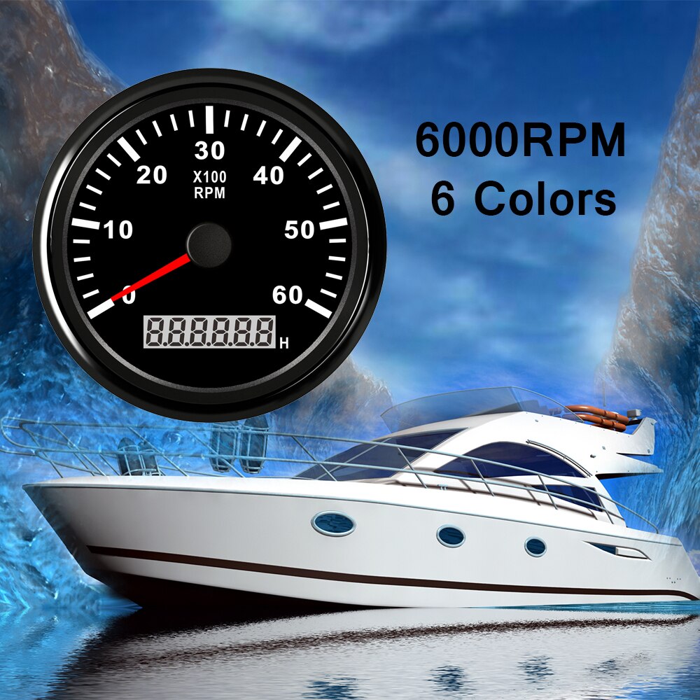 85mm båd omdrejningstæller 0 ~ 6000 omdrejninger pr. minut omdrejningstæller meter gauge digital timesmåler marine påhængsmotor dieselmotor generator 9-32v
