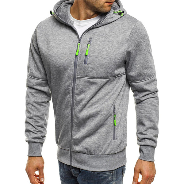 Outdoor Sports Hoodies Running Fitness Jogging Gym Hiking Jacket Men's zipper Hooded Cardigan Slim Hooded Sportswear Coat: 2XL / Light Gray