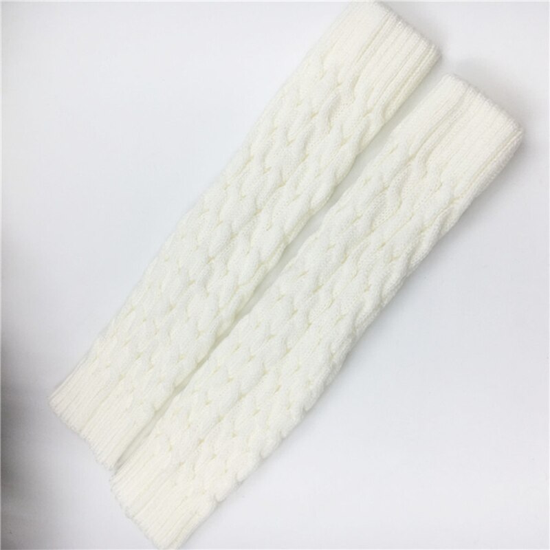 Jambières chaudes pour femme, en tricot solide au Crochet, pour bottes, manchettes, chaussettes longues, hauteur du genou, 40cm: white