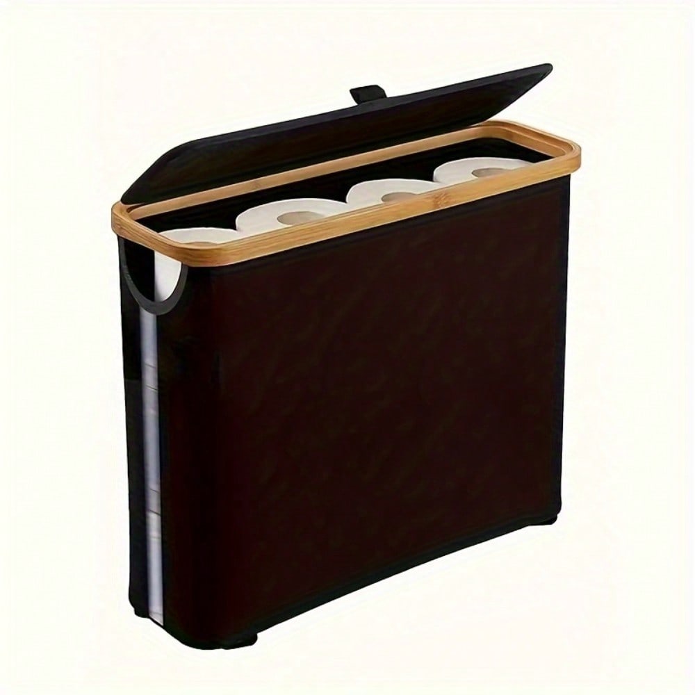 Bamboo Toilet Paper Holder , Multi-Functional Collapsible Bathroom, Bedroom, Dormitory Storage Basket, Laundry Basket: black