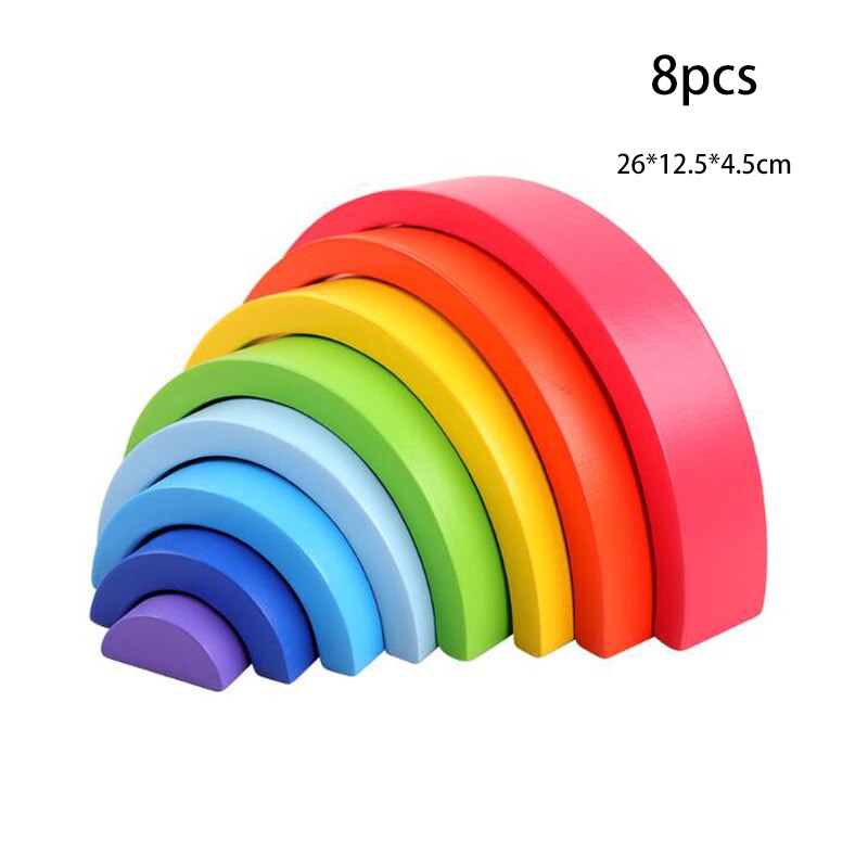 12pcs Big Size 35.5cm Baby Toys Wooden Rainbow Stacker Nesting Puzzle Blocks Montessori Educational Toys for Kids Baby Toys