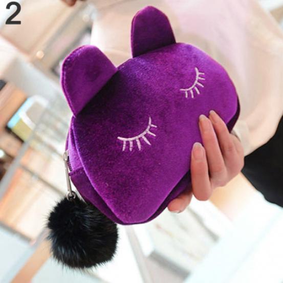 Cosmetic bag portable cartoon cat coin storage case travel makeup pouch soft