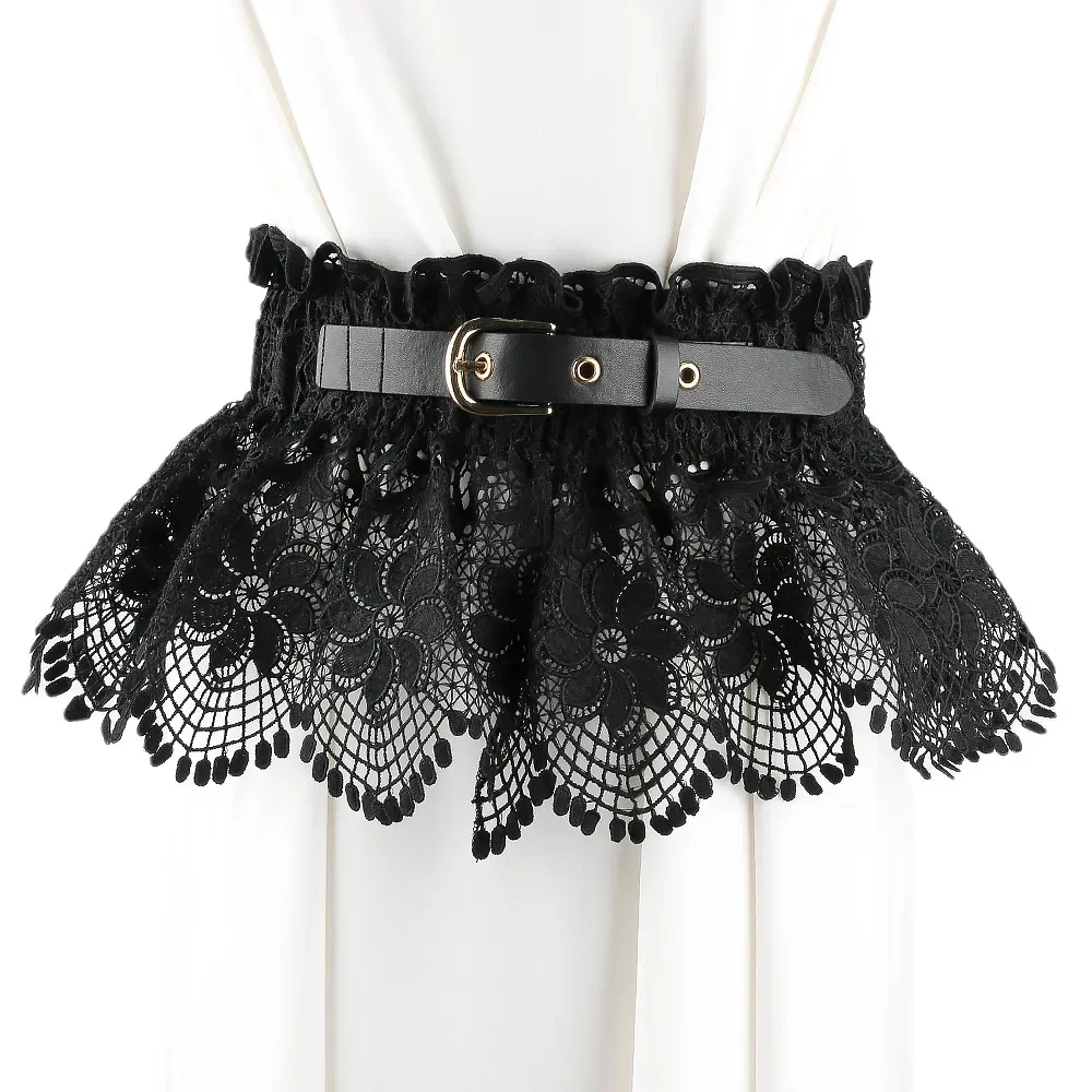 Cinturón de encaje para mujer, cinturón elástico a la , cinta con hebilla Mental, cinturón de cuero, falda, camisa, vestido, abrigo, decoración