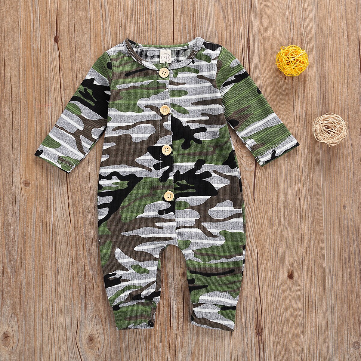 Focusnorm 0-18M Zuigelingen Baby Jongens Rompertjes Camouflage Gestreepte Print Lange Mouw Enkele Breasted Herfst Jumpsuits