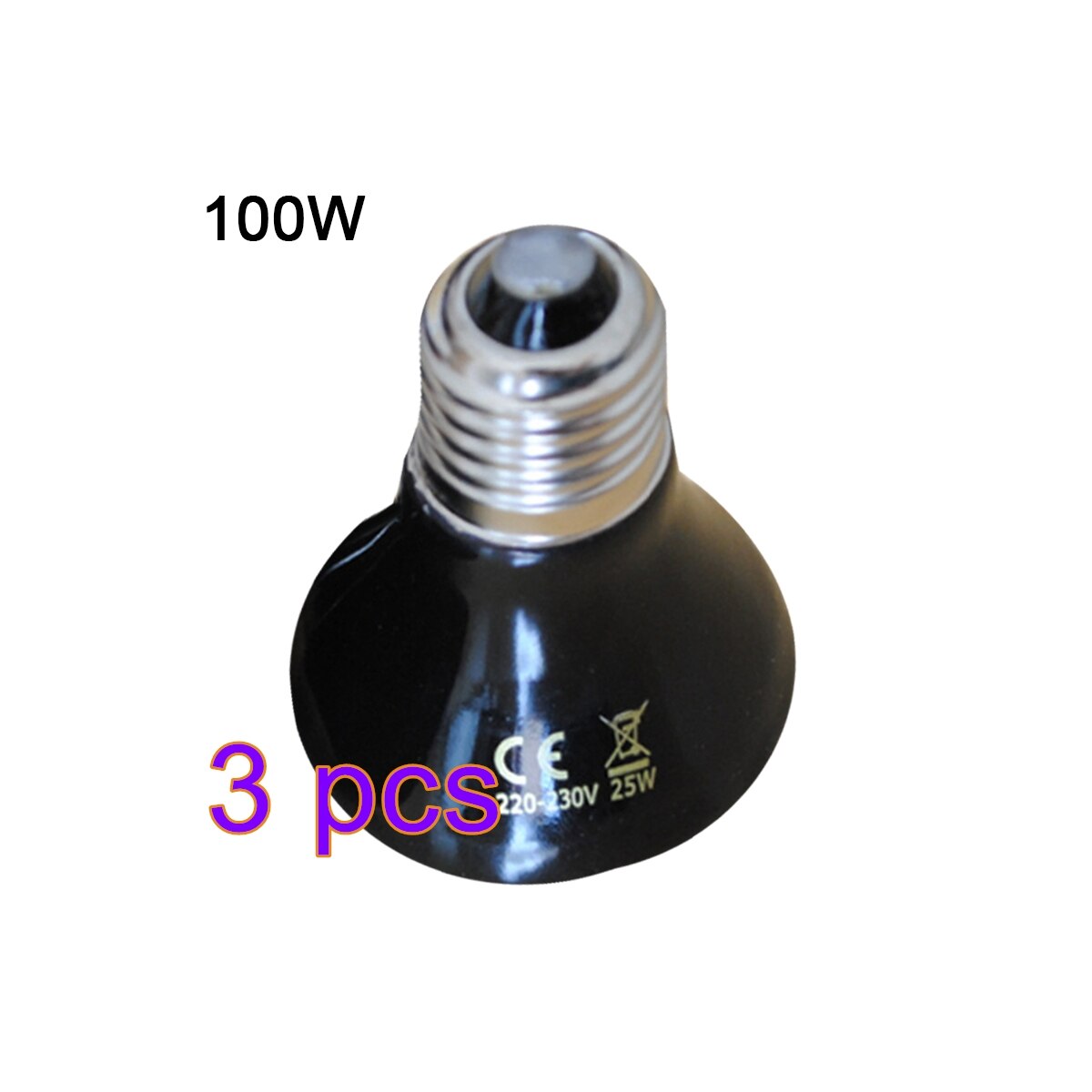 25W 50W 75W 100W E27 Reptile Huisdier Verwarming Lamp Zwart Infrarood Keramische Emitter Warmte Gloeilamp huisdier Broedmachine Reptiel Lamp 220-230V: 3pcs 100W