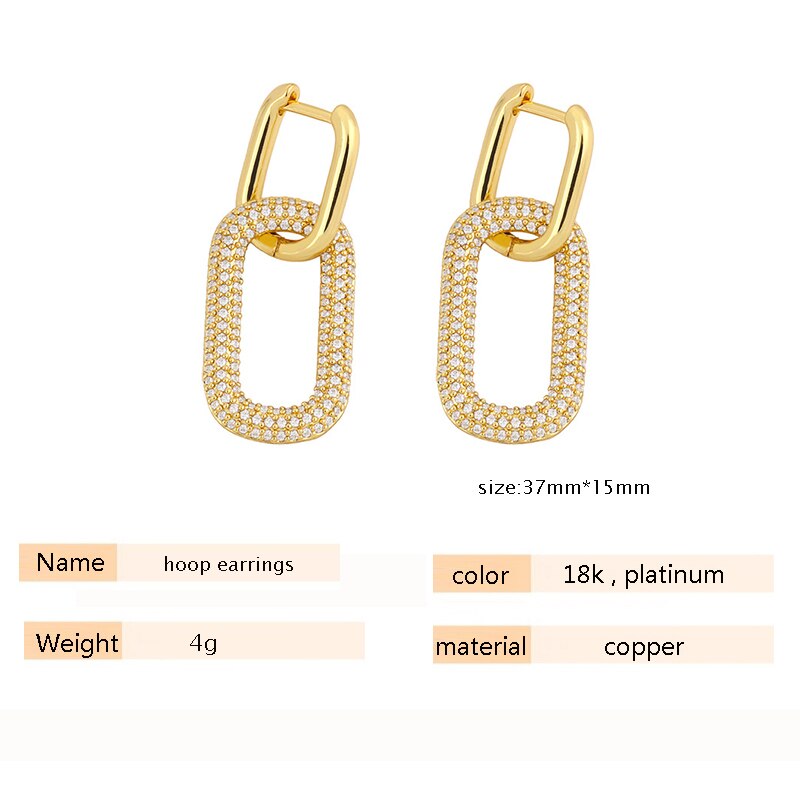 1 Pair gold geometric Oval hoop earrings punk hip hop Chain Link earings for women jewelry trend