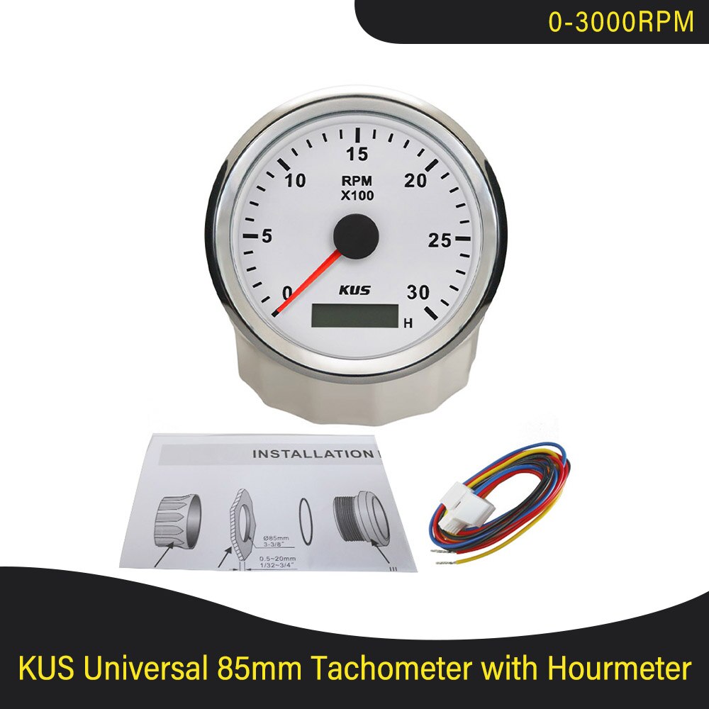 KUS 85mm Tachometer 0-3000/4000/6000/8000RPM 9-32V mit LCD digitale Betriebsstundenzähler Auto Lkw Stiefel Tacho Manometer verrotten/Gelb Hintergrundbeleuchtung