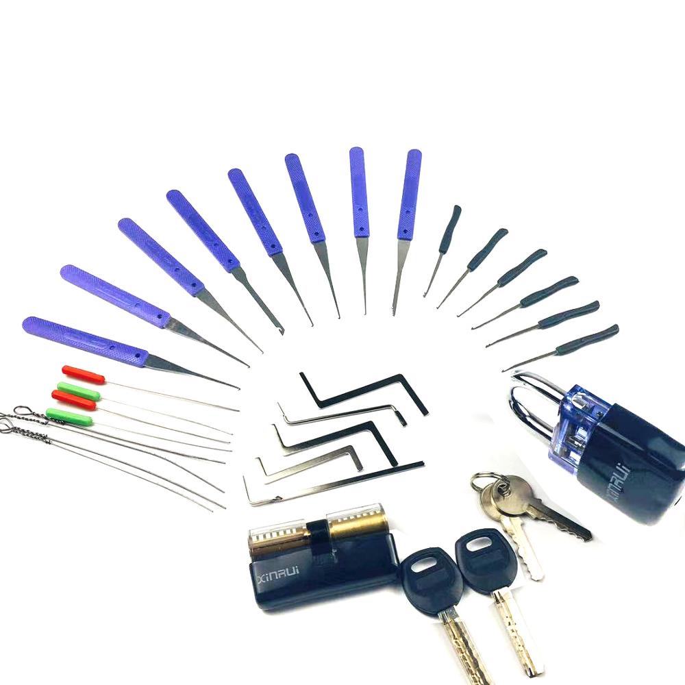 ! 2PCS Transparent Lock with 14pcs Broken Key Extractor Pick Set,2pcs Tension Wrench Tool Locksmith Kit