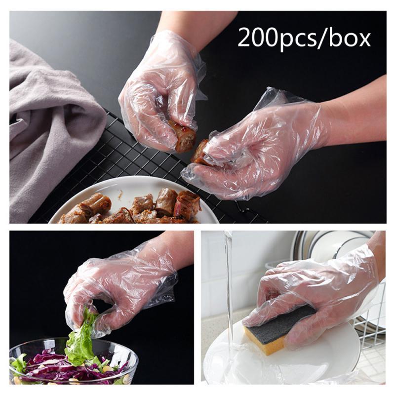 Disposable Gloves 200Pcs/Box Thicken Transparent Plastic PE Film Gloves Disposable Gloves Catering Hair Products Eating Lobster