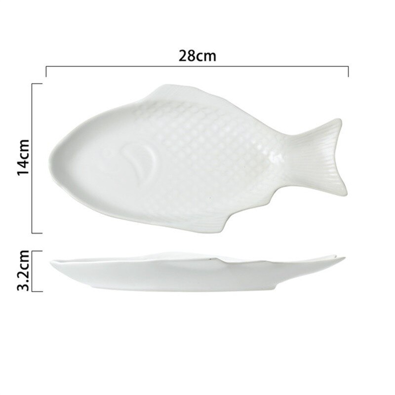 Plat en céramique en forme de poisson | Plat à boeuf de petit déjeuner assiette à Dessert mignonne de dessin animé assiette à fruits, Snack vaisselle de ménage: B-white