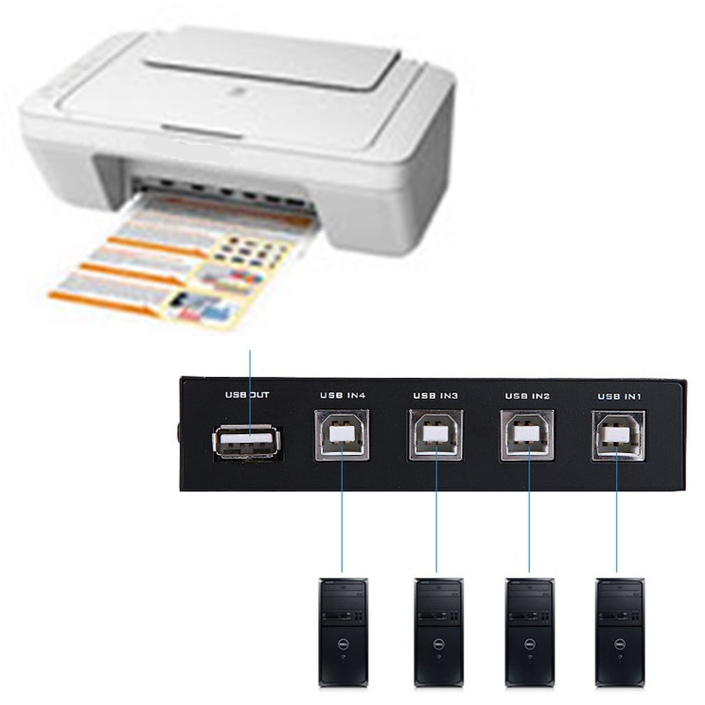 Usb-kytkimen valintalaatikko 4 porttia keskittimen jakaminen kytkin sovitin tietokone pc-skanneri tulostin 4 in 1 ulos jakaminen korkea