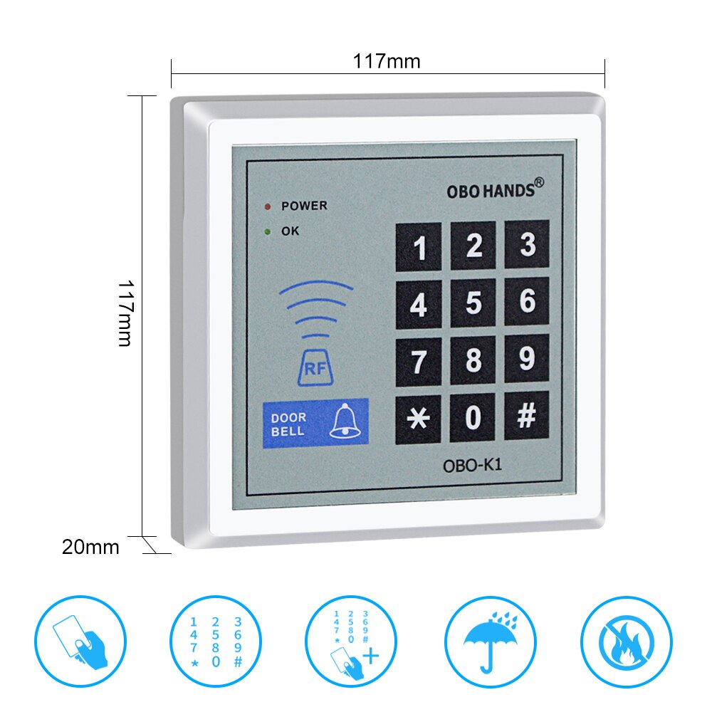 Full RFID Door Entry Access Control System Kit Set DC12V 1000 User 125KHz with Electric Magnetic Lock Strike Bolt Lock for Gate