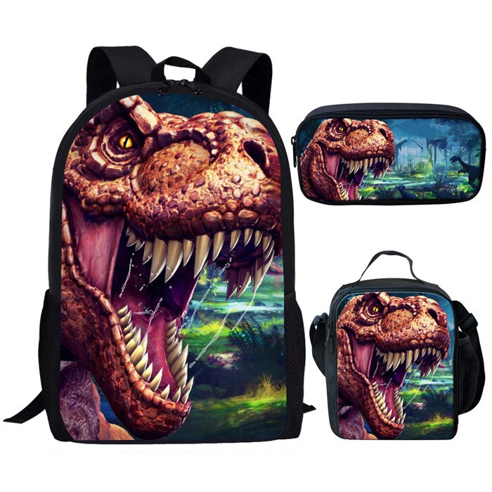 cool T-rex Dinosaurier Schule Taschen einstellen Bookbags für Teenager Jungen 3 stücke Primäbetreffend Rucksack mit Mittagessen Kasten Bleistift Taschen: Z5218CGK