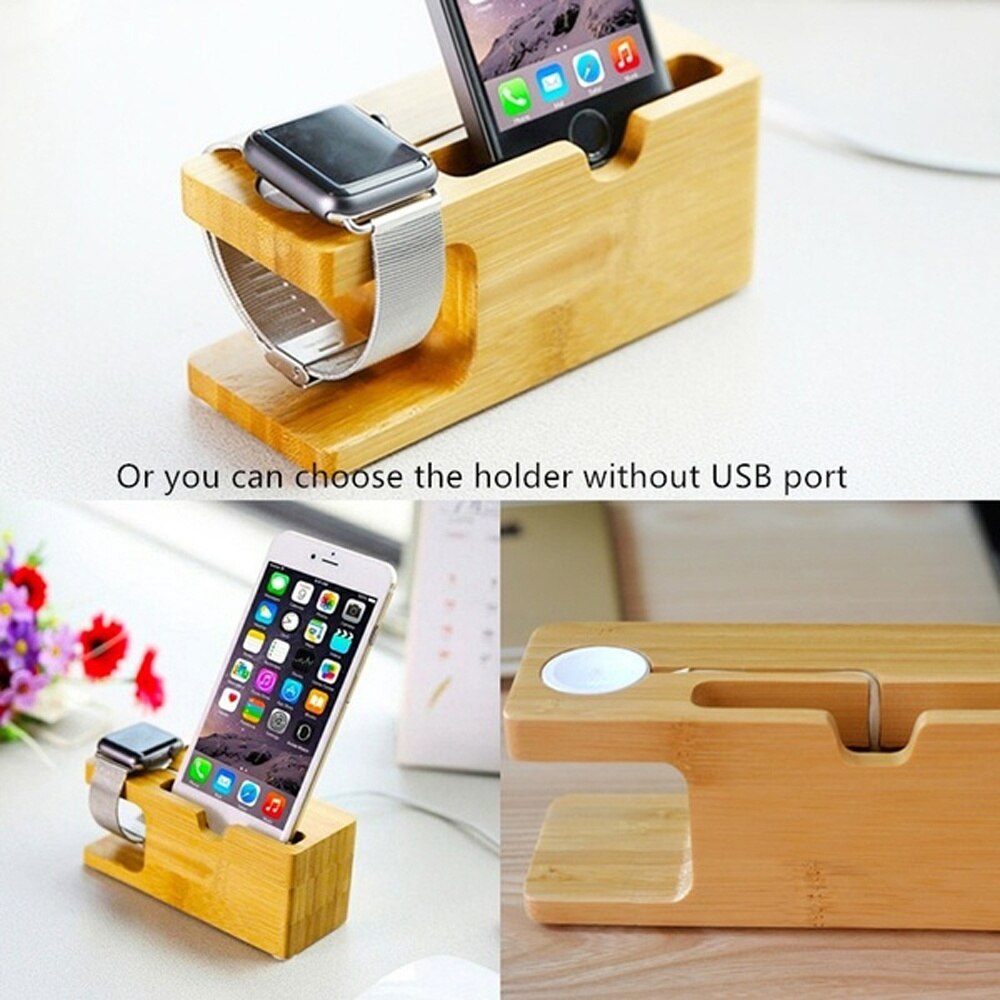Bamboo USB Charger Stand - 3-Port 15W 3A Desktop Charging Station for Apple Watch & Phone