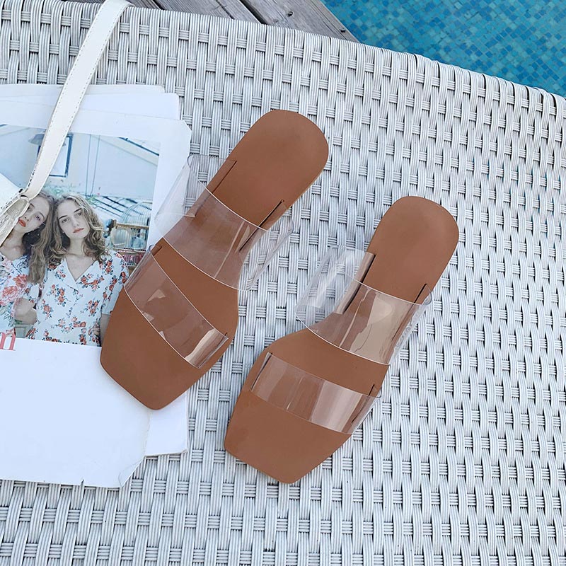 Verano mujer Zapatillas transparente Mujer Sandalias geométricas cristal talón cuadrado Toe playa señoras Casual zapatos mujer: 9