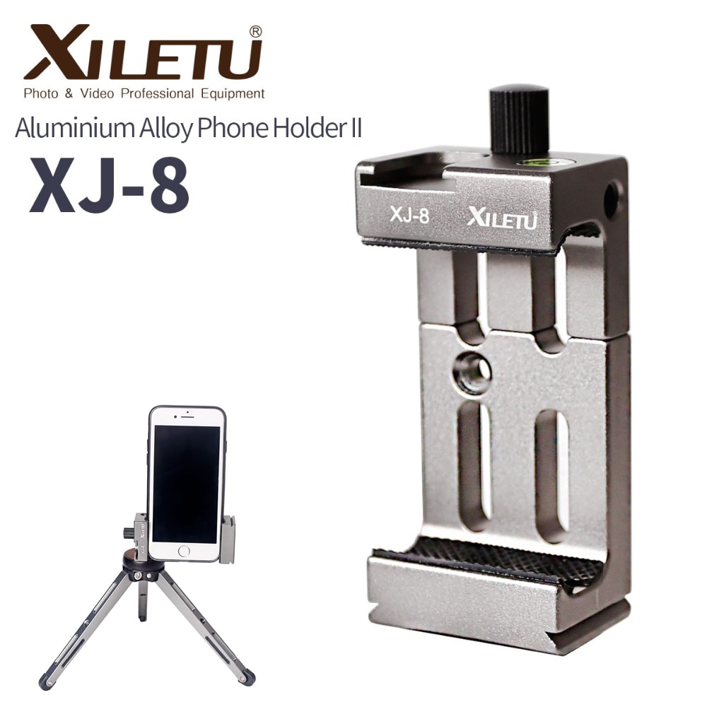 XILETU XJ-8 Mobile Phone Holder Clip Tripod Head Bracket for Phone Flashlight Microphone with Spirit level and Cold Shoe Mount