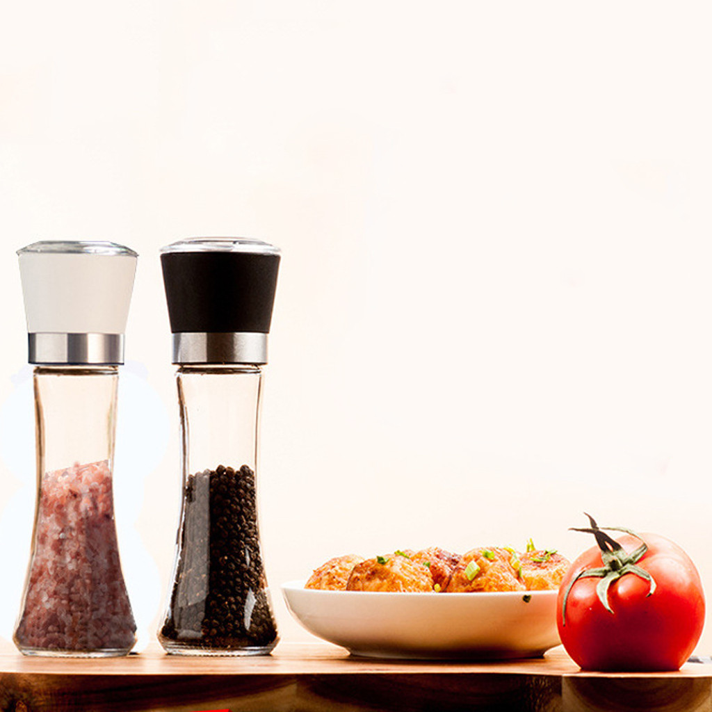 Premium Roestvrij Staal Zout En Peper Molen Shakers Glas Body Spice Zout En Pepermolen Met Verstelbare Keramische Rotor
