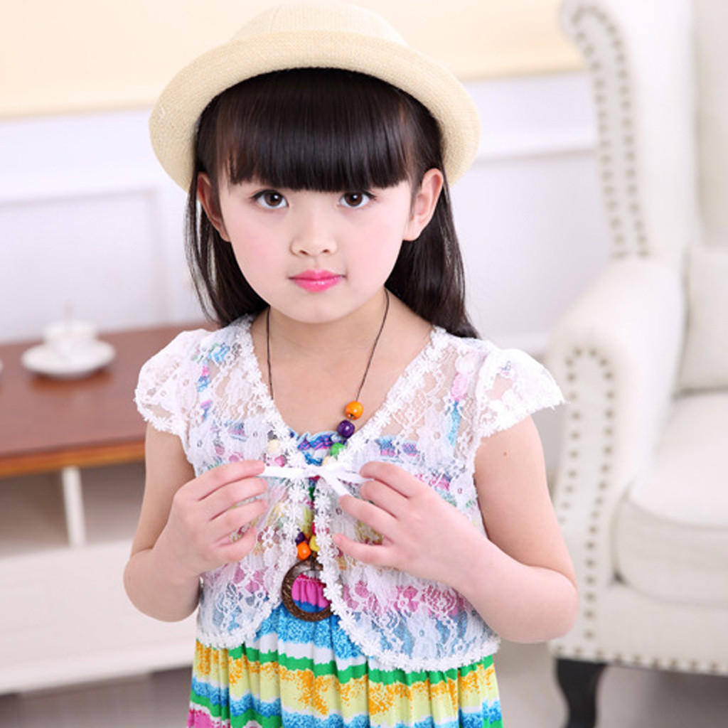 Bambini Del Capretto Delle Ragazze Dei Bambini Del Capretto Delle Ragazze Bolero Giacca da Sposa Breve Tuta Sportiva di Estate Del Merletto Dello Scialle Del Cappotto Tee Shirt Enfant Giacca