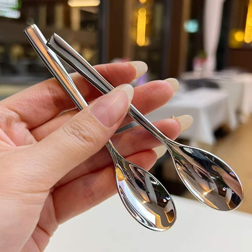 Stainless Steel Round Spoon Short Handle Stirring Dessert Coffee Spoons Household Seasoning Spoon Kitchen Accessories Gadgets