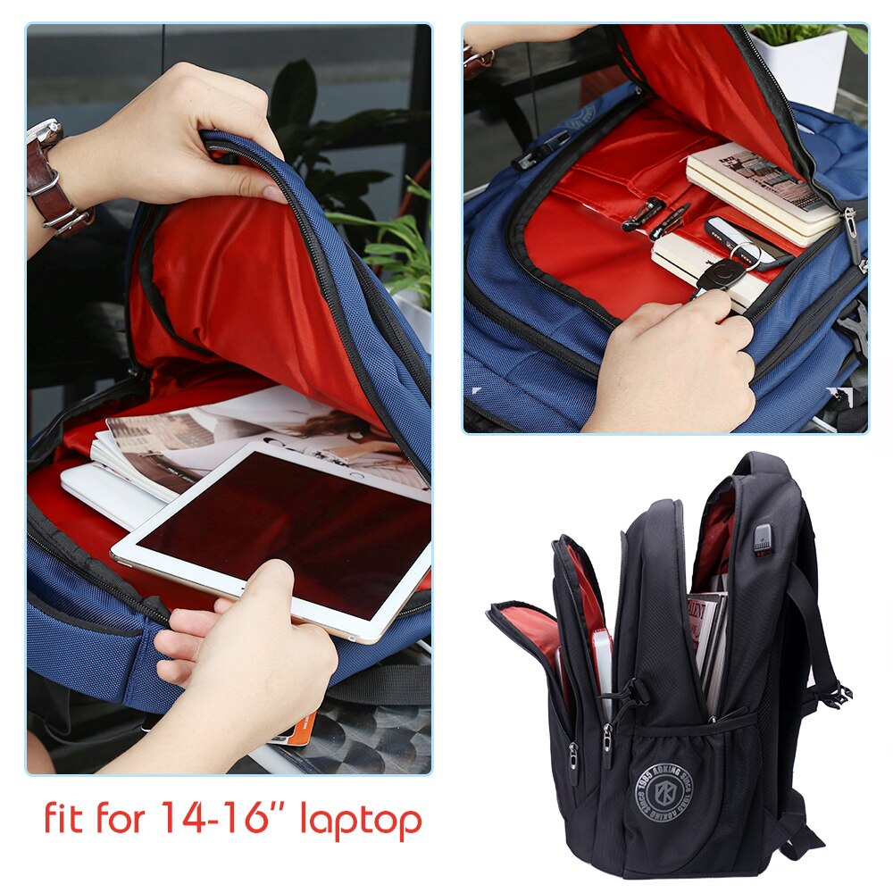 Aoking mochila de viagem com porta de carga usb externo e faixa reflexiva para as mulheres poliéster à prova dstudent água portátil mochila estudante