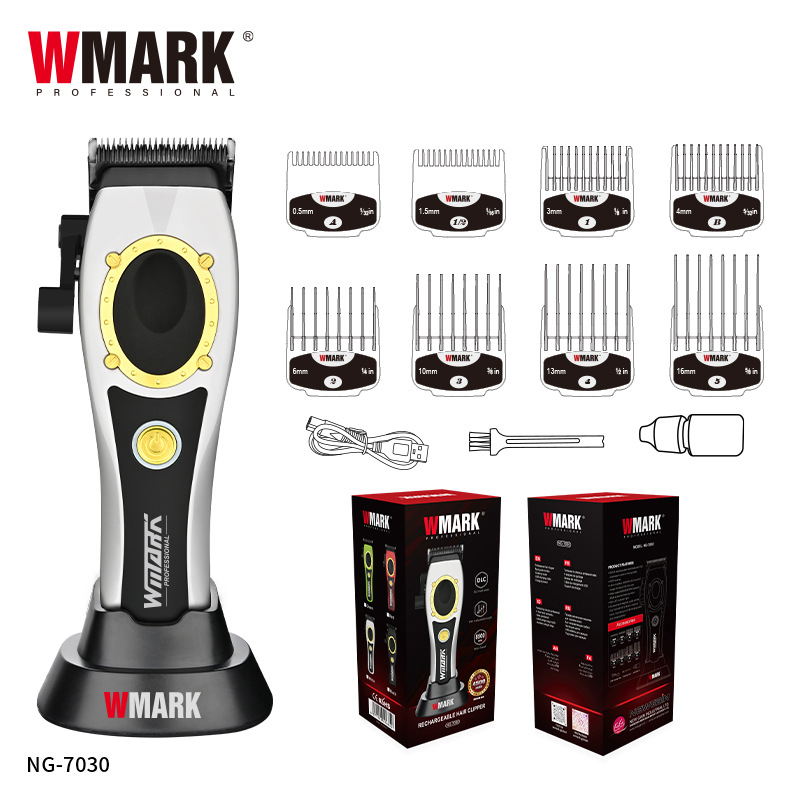 WMARK NG-7030 hair clipper oil head electric clippers charging base hair salon: WHITE / JP
